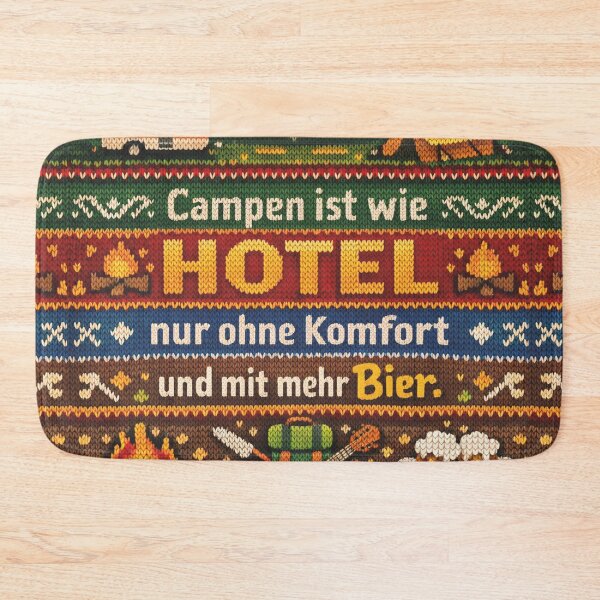 Artikelvorschau, Lustiges Camping Hotel Bier Zitat im Strickmuster entworfen und verkauft von Mauswohn.