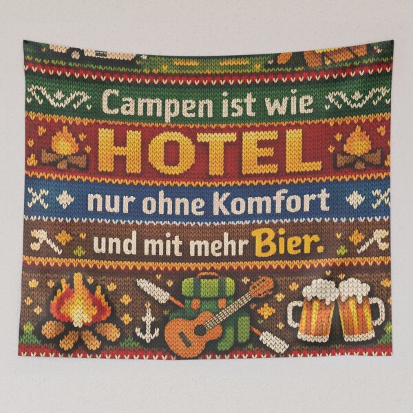 Item preview, Funny Camping Hotel Beer Quote in Knitting Pattern designed and sold by Mauswohn.