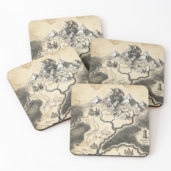 Item preview, Dragon's Peak & Forbidden Woods - Vintage Fantasy Map Pattern designed and sold by InnerwayStudio.