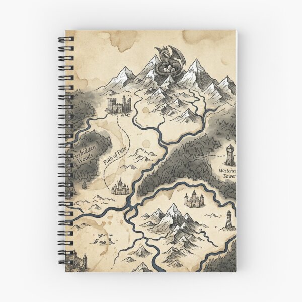 Item preview, Dragon's Peak & Forbidden Woods - Vintage Fantasy Map Pattern designed and sold by InnerwayStudio.