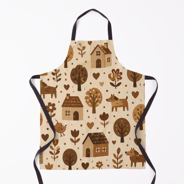 Item preview, Naive Brown Folk Pattern with Houses and Animals | Rustic Scandinavian Style designed and sold by DrizzyV.