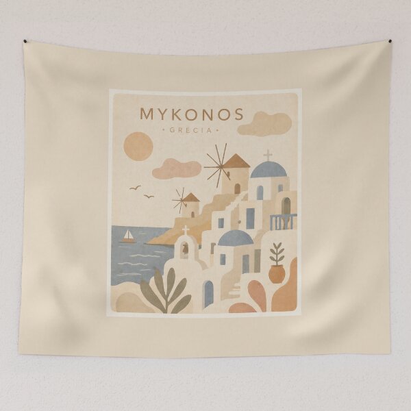 Item preview, Mykonos Greece Travel Poster | Minimalist Mediterranean Island Illustration designed and sold by DrizzyV.