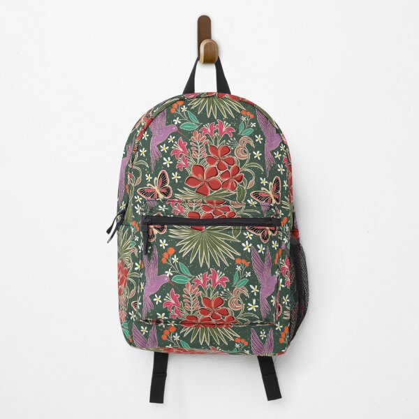 Item preview, Tropical Hothouse Hummingbird Floral Dark Emerald Pattern designed and sold by DColourMuse.