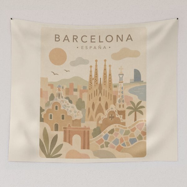 Item preview, Barcelona Spain Travel Poster | Gaudi Architecture Minimalist Illustration designed and sold by DrizzyV.
