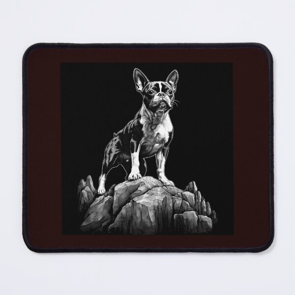 Item preview, Boston Terrier on Rocky Peak Black and White Dog Art designed and sold by inkoutninja.