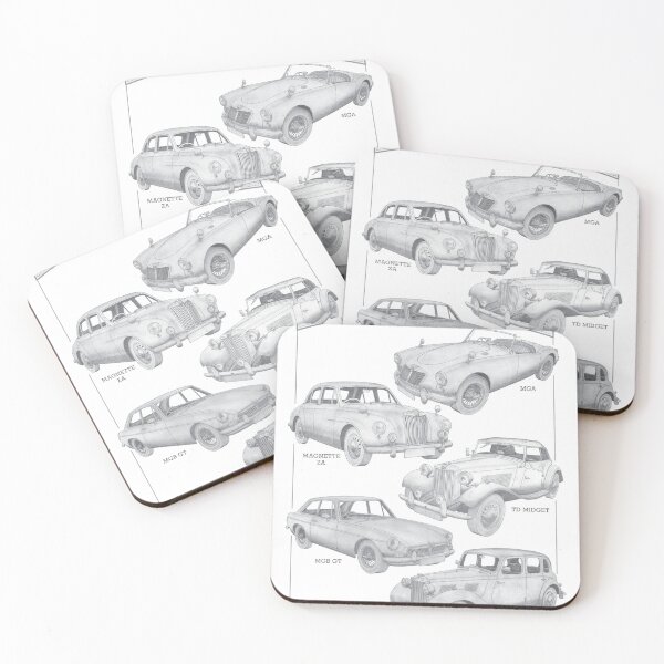 Aperçu de l'œuvre Voitures MG - Cinq des meilleures voitures dessinées à la main créée et vendue par Classic Car Art Drawings.