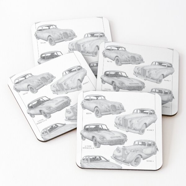 Artikelvorschau, Jaguar-Modelle – Fünf der besten 3 handgezeichneten entworfen und verkauft von Classic Car Art Drawings.