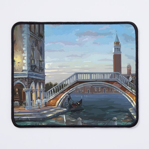 Item preview, Venetian Canal Sunset - Romantic Bridge Illustration designed and sold by Rangmanch.