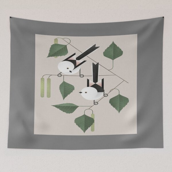 Item preview, Geometric long tailed tit birds designed and sold by NivyasArtistry.