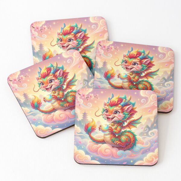 Item preview, Rainbow Baby Dragon Holding a Magical Pearl – Cute Fantasy Kawaii Art designed and sold by Novas-Place.