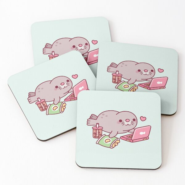 Item preview, Cute Chonky Seal Chilling With Laptop And Boba Tea designed and sold by rustydoodle.