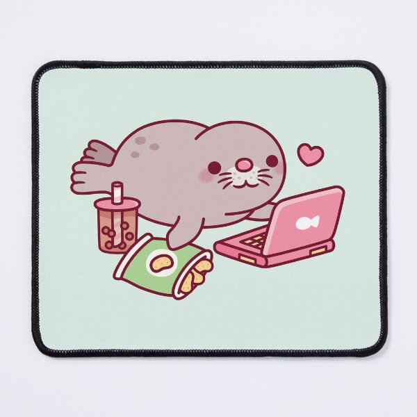 Item preview, Cute Chonky Seal Chilling With Laptop And Boba Tea designed and sold by rustydoodle.