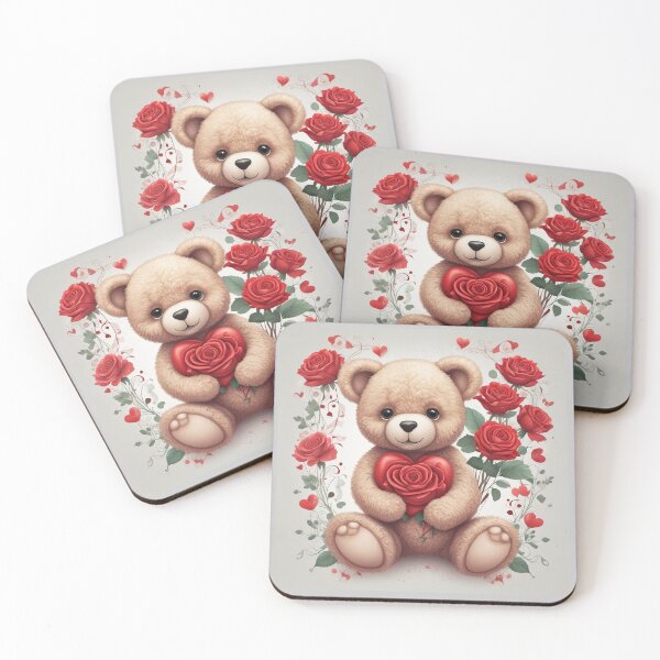 Item preview, Cute Teddy Bear Holding Heart with Roses, Kawaii Bear Valentine Gift, Adorable Plush Toy Aesthetic, Kids Nursery Decor, Love Bear Illustration designed and sold by ArtByTripti.