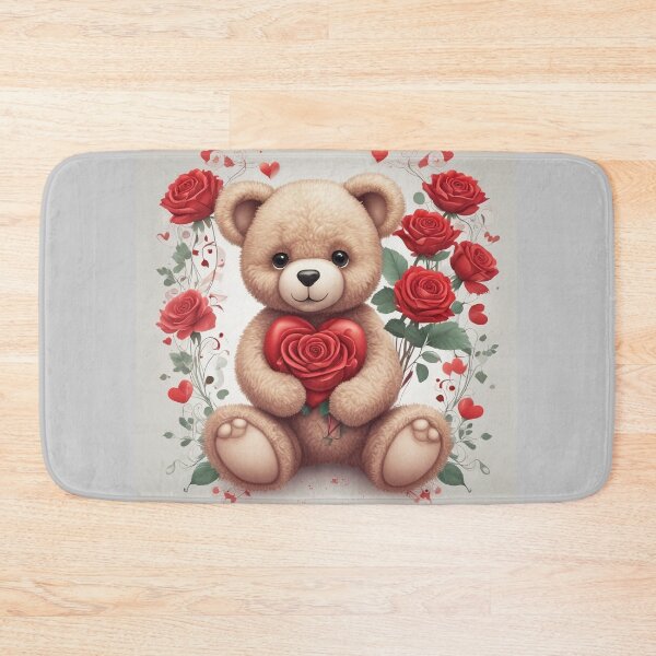 Item preview, Cute Teddy Bear Holding Heart with Roses, Kawaii Bear Valentine Gift, Adorable Plush Toy Aesthetic, Kids Nursery Decor, Love Bear Illustration designed and sold by ArtByTripti.