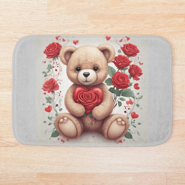 Item preview, Lindo osito de peluche sosteniendo un corazón con rosas, osito kawaii, regalo de San Valentín, adorable juguete de peluche estético, decoración para habitación infantil, ilustración de osito enamorado designed and sold by ArtByTripti.