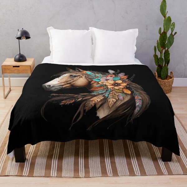 Item preview, Majestic Boho Floral Horse Portrait With Dreamcatcher Feathers And Wildflowers Art designed and sold by VexlyPlonk.