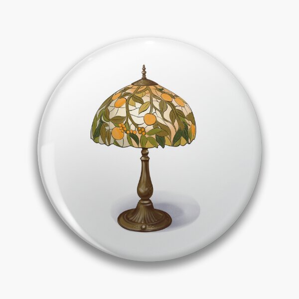 Artikelvorschau, Elegantes Design einer Lampe mit einem farbenfrohen Schirm, der mit orangefarbenen Früchten und grünen Blättern verziert ist und auf einem schlichten Sockel in einem hellen Raum steht. entworfen und verkauft von Ms. Iryna.