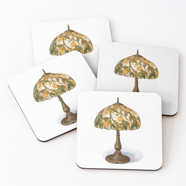 Item preview, Elegant design of a lamp with a colorful shade featuring orange fruit and green leaves set on a simple base in a bright space designed and sold by Ms. Iryna.