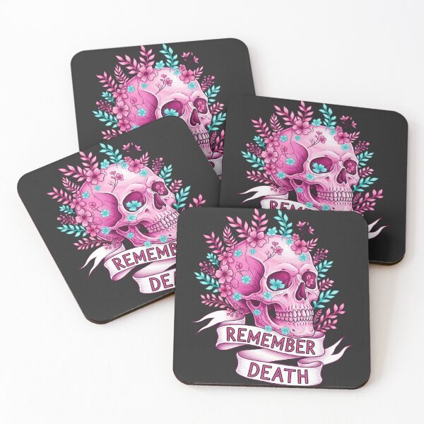 Item preview, Remember Death Pink Skull and Pink Flowers Leaves designed and sold by nuel-art.