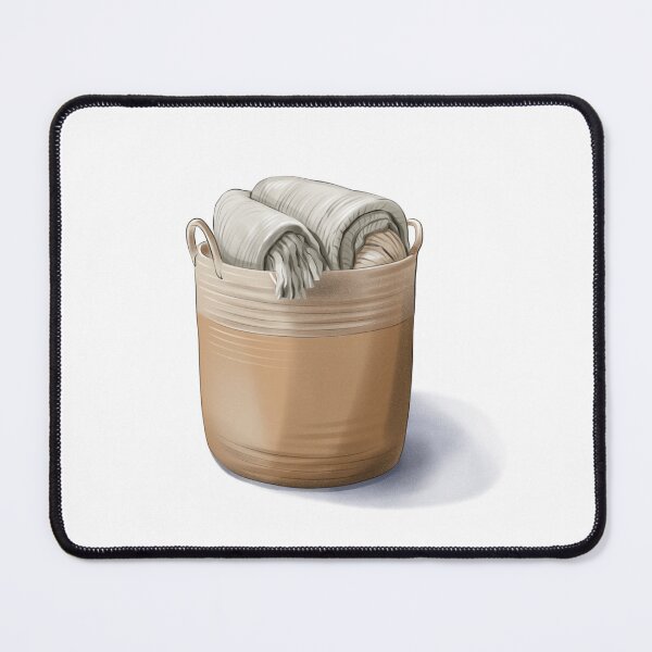 Item preview, Woven towels stored in a brown basket near a laundry area during the day designed and sold by Ms. Iryna.