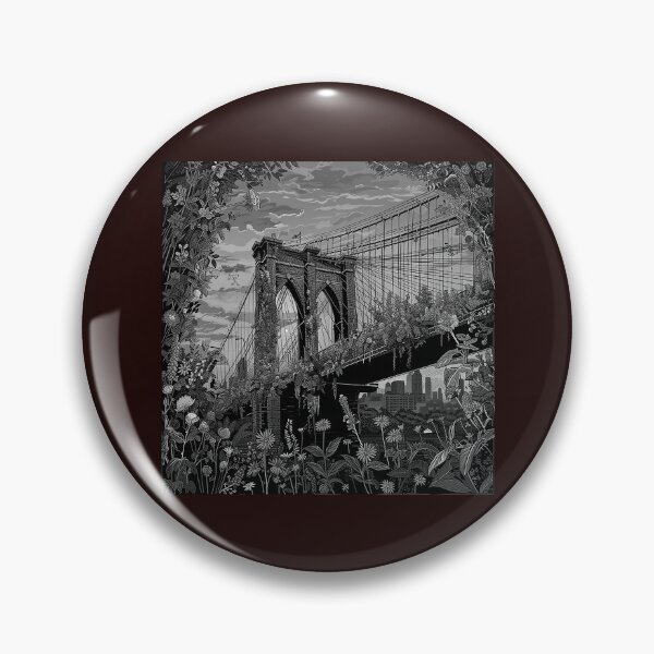Item preview, Brooklyn Bridge Botanical Black and White Cityscape Art designed and sold by inkoutninja.