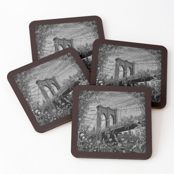 Item preview, Brooklyn Bridge Botanical Black and White Cityscape Art designed and sold by inkoutninja.