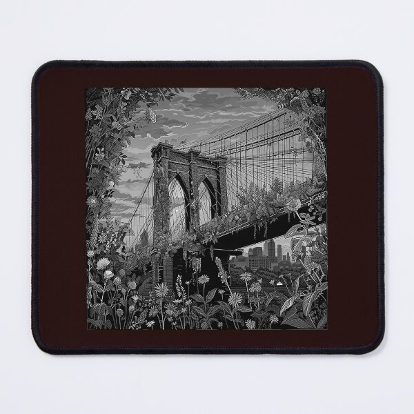 Item preview, Brooklyn Bridge Botanical Black and White Cityscape Art designed and sold by inkoutninja.