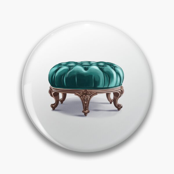 Item preview, Round green upholstered ottoman with a wooden base on a white background in a furniture showroom setting designed and sold by Ms. Iryna.