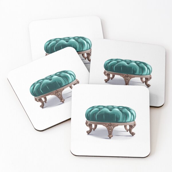 Item preview, Round green upholstered ottoman with a wooden base on a white background in a furniture showroom setting designed and sold by Ms. Iryna.