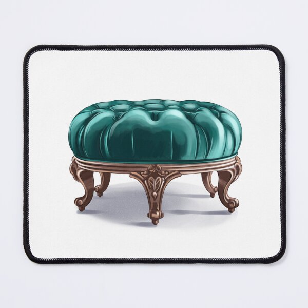 Item preview, Round green upholstered ottoman with a wooden base on a white background in a furniture showroom setting designed and sold by Ms. Iryna.
