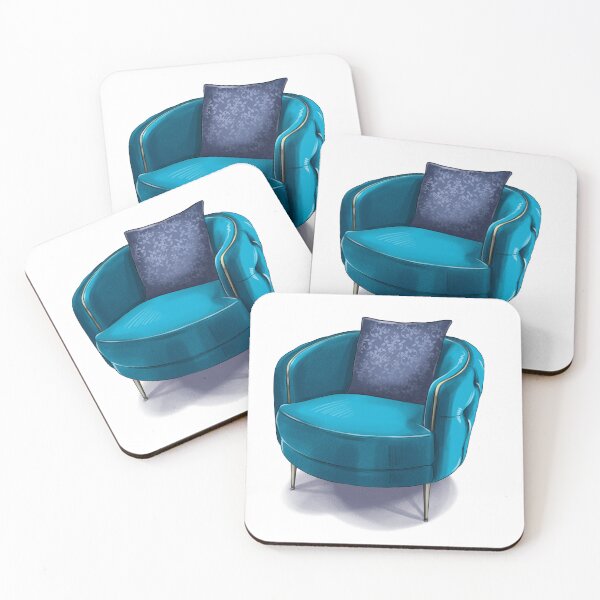 Item preview, Bright blue chair with a decorative pillow resting in a simple room setting during the day designed and sold by Ms. Iryna.