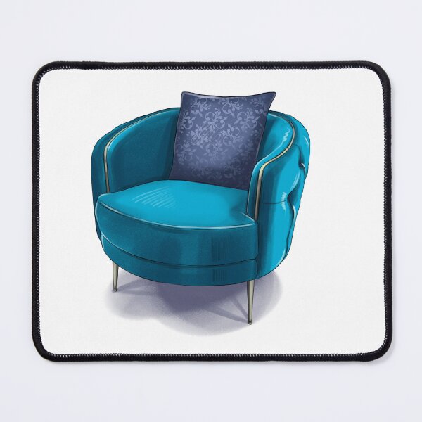 Item preview, Bright blue chair with a decorative pillow resting in a simple room setting during the day designed and sold by Ms. Iryna.