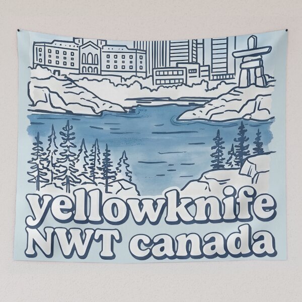 Item preview, Yellowknife NWT Canada Minimalist Blue Skyline Inukshuk Pride designed and sold by HowToCanadian.