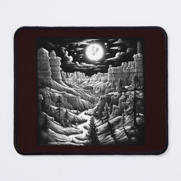 Item preview, Moonlit Canyon Desert Black and White Landscape Art designed and sold by inkoutninja.