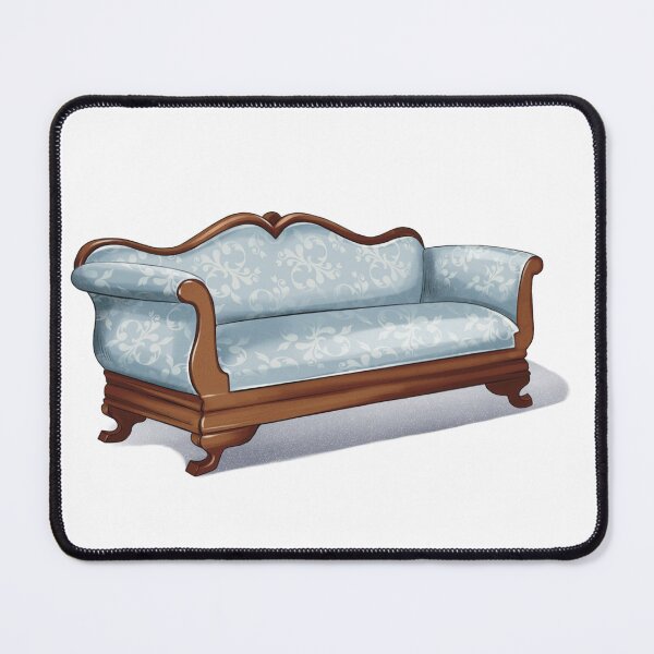 Item preview, Blue sofa with wooden frame and floral design placed on light background in a simple room setting designed and sold by Ms. Iryna.