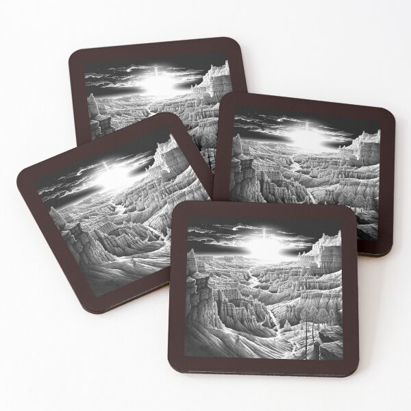 Item preview, Sunlit Canyon Black and White Desert Landscape Art designed and sold by inkoutninja.
