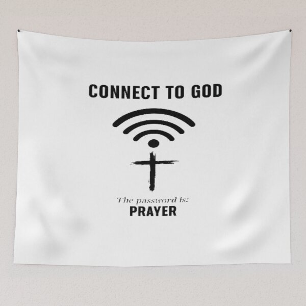 Item preview, “Connect to God – Password: Prayer” Inspirational Faith Design with Wi‑Fi Symbol & Cross designed and sold by Bright Nest Studio.