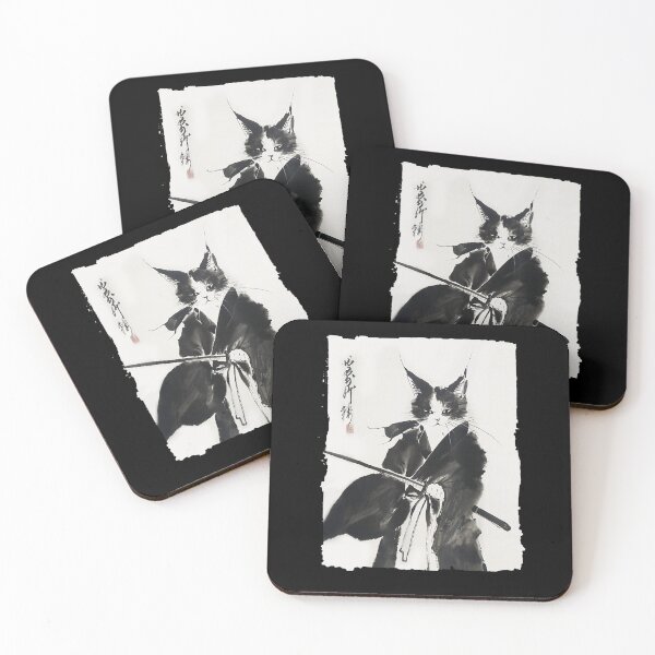 Item preview, Samurai Cat Sumi-e Japanese Ink Wash Warrior Kitty Minimalist Art designed and sold by alber-garnell.