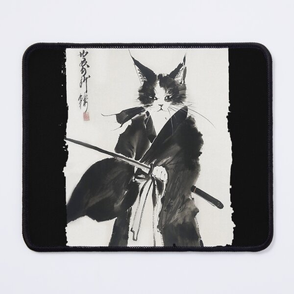 Item preview, Samurai Cat Sumi-e Japanese Ink Wash Warrior Kitty Minimalist Art designed and sold by alber-garnell.