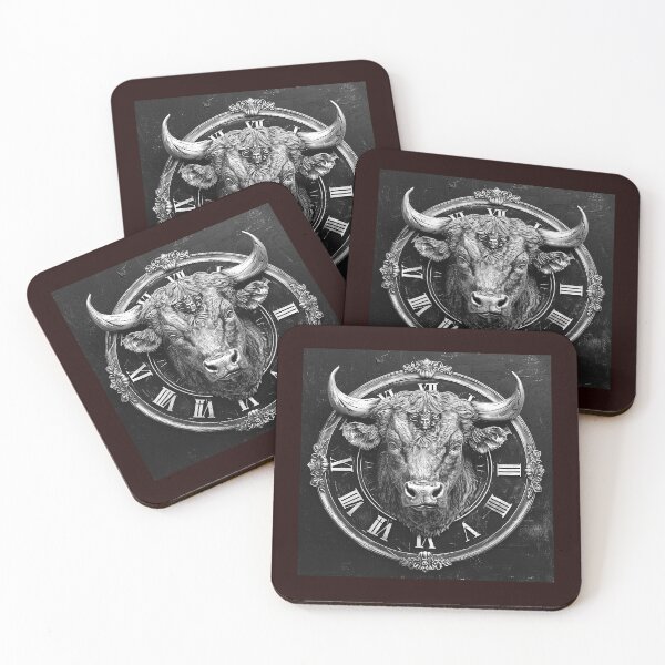 Item preview, Bull Clock Black and White Gothic Symbolic Art designed and sold by inkoutninja.