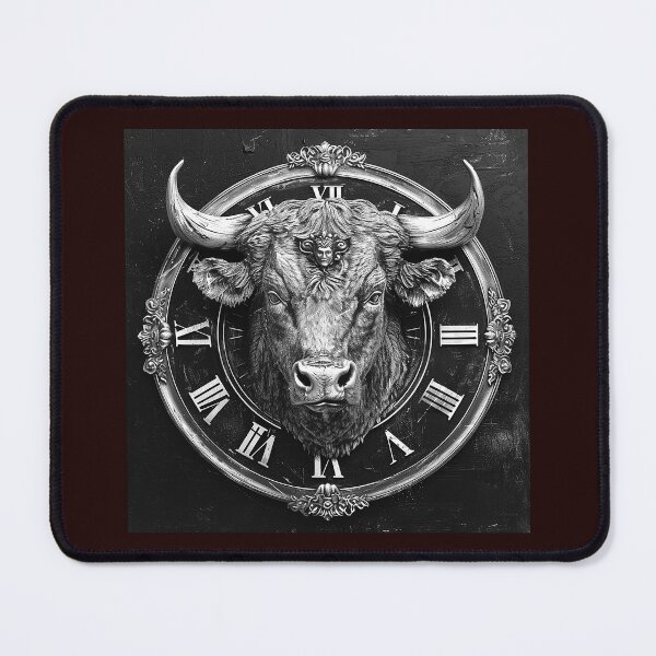 Item preview, Bull Clock Black and White Gothic Symbolic Art designed and sold by inkoutninja.