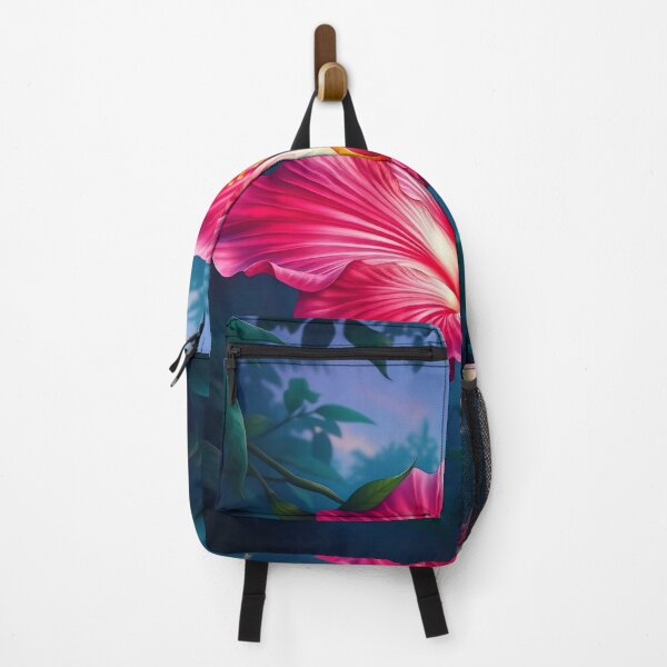 Artikelvorschau, Leuchtend pinkfarbener Hibiskus im tropischen Dschungel-Sonnenuntergang entworfen und verkauft von Serene Strokes Art.
