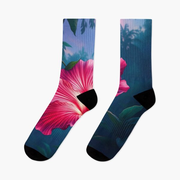 Item preview, Vibrant Pink Hibiscus in Tropical Jungle Sunset designed and sold by Serene Strokes Art.