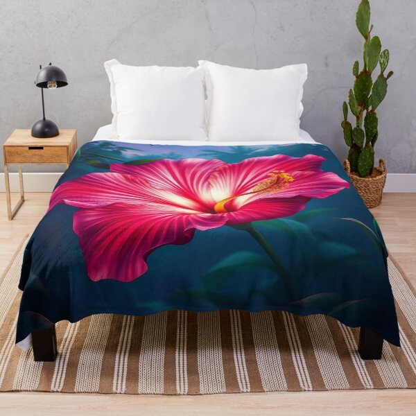 Item preview, Vibrant Pink Hibiscus in Tropical Jungle Sunset designed and sold by Serene Strokes Art.