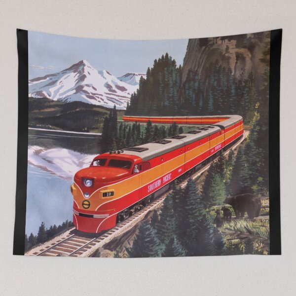 Item preview, Vintage Shasta Daylight Train Poster | Southern Pacific Railroad Art | Mid-Century Travel Decor | Scenic Mount Shasta Print designed and sold by artofuniverse.