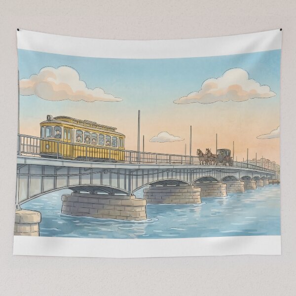 Item preview, Vintage Harvard Bridge Illustration - Sunset Over Charles River designed and sold by NeowArtStudio.