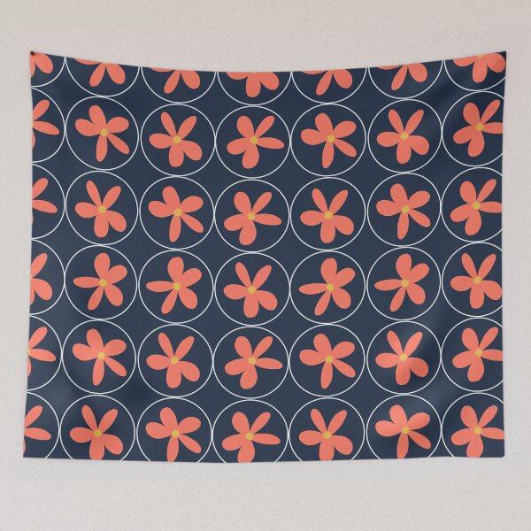 Item preview, Retro Navy Floral Pattern | Bold 70s Aesthetic Flower Design designed and sold by PetiteEthos.