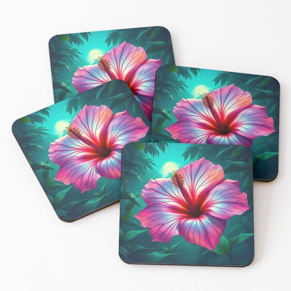 Item preview, Ethereal Pink Hibiscus in Moonlit Tropical Jungle designed and sold by Serene Strokes Art.