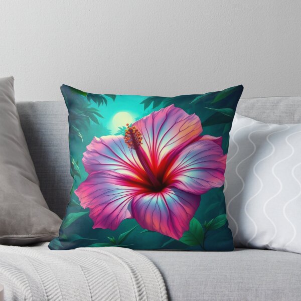 Item preview, Ethereal Pink Hibiscus in Moonlit Tropical Jungle designed and sold by Serene Strokes Art.
