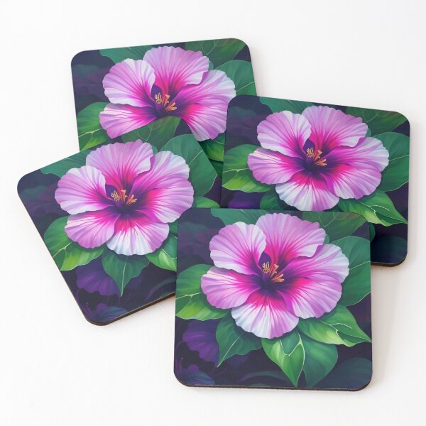 Item preview, Vibrant Purple-Pink Hibiscus Bloom with Lush Green Foliage designed and sold by Serene Strokes Art.